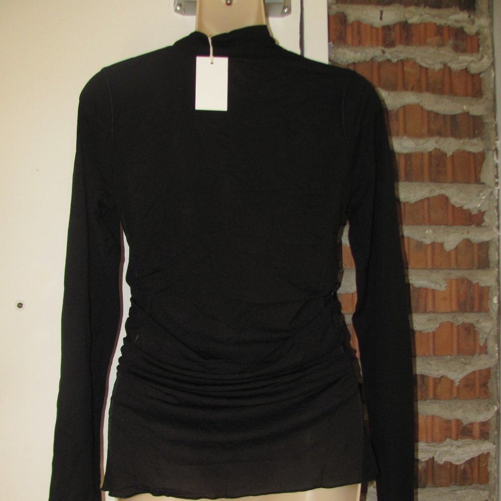Wilfred Black Mesh Ruched Semi Sheer Turtleneck Top M NWT